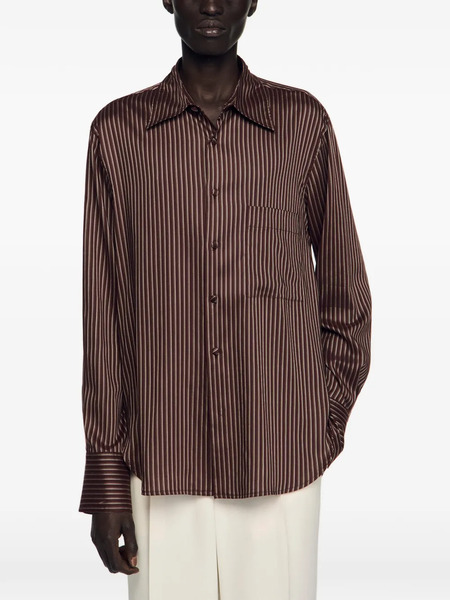  Sandro Camisa Con Bolsillo A Rayas - Marrón 