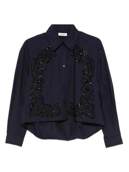  Sandro Camisa Con Bordado Floral - Azul 