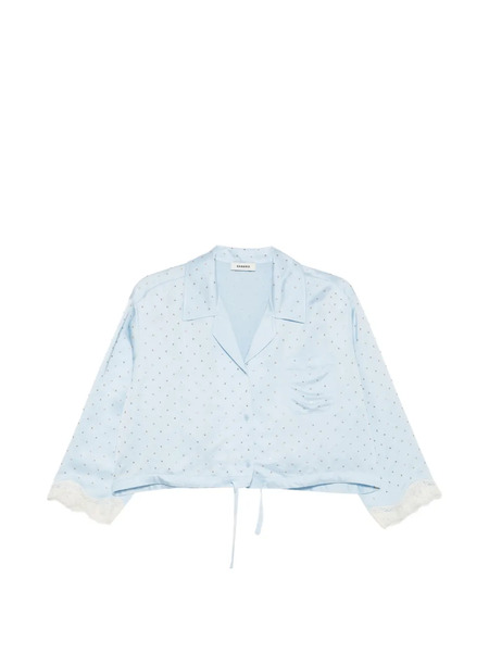  Sandro Camisa Corta Con Apliques De Strass - Azul 