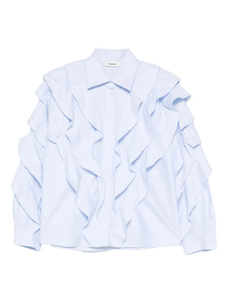  Sandro Camisa De Algodón Con Volantes - Azul 
