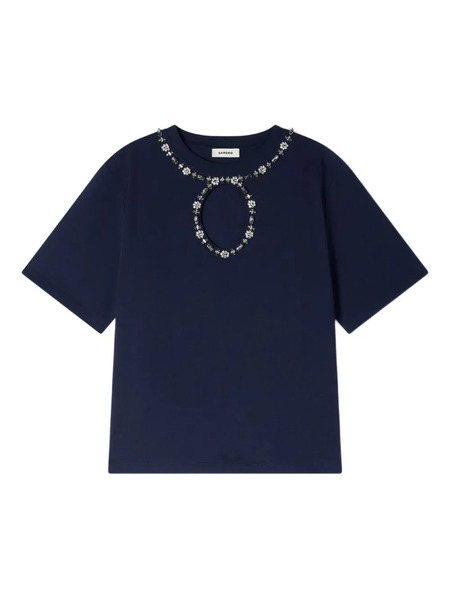  Sandro Camiseta Calada Con Apliques De Strass - Azul 