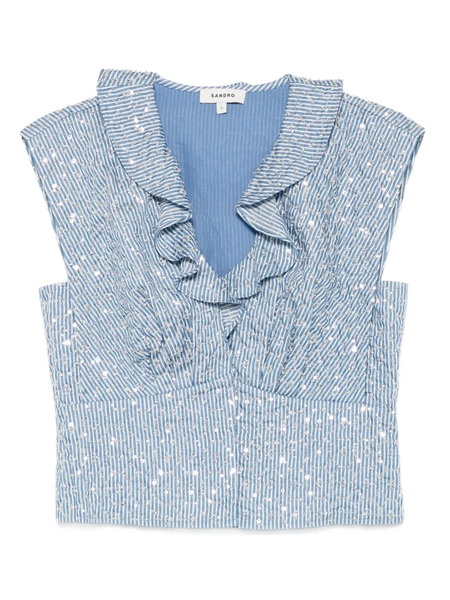  Sandro Top A Rayas Con Volantes - Azul 