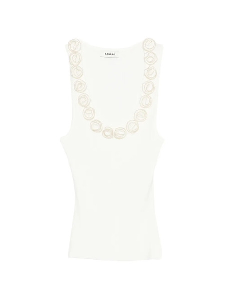  Sandro Top Con Aplique Floral - Blanco 