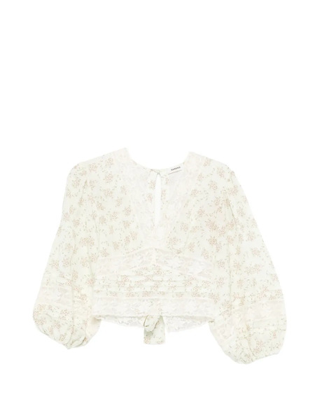  Sandro Top Con Estampado Floral Y Encaje - Verde 
