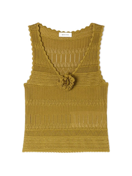  Sandro Top De Punto Con Aplique Floral - Verde 