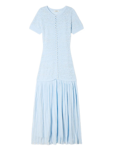  Sandro Vestido Largo Con Cuentas - Azul 