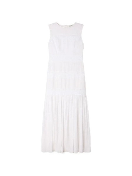  Sandro Vestido Largo Con Franja De Encaje - Blanco 