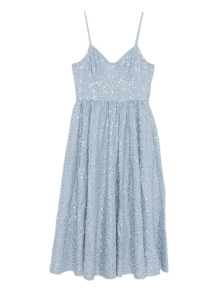  Sandro Vestido Midi A Rayas - Azul 