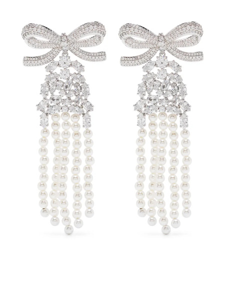  Self-portrait Pendientes Crystal Bow Pearl - Plateado 