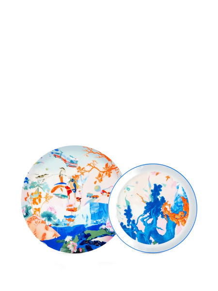  Shanghai Tang Set De Dos Platos De Porcelana De Ceniza De Hueso De Shanghai Tang X Jacky Tsai - Azul 