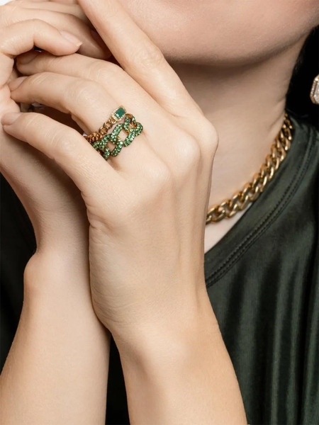  Shay Anillo De Eslabones Con Esmeralda De Corte Rectangular - Dorado 