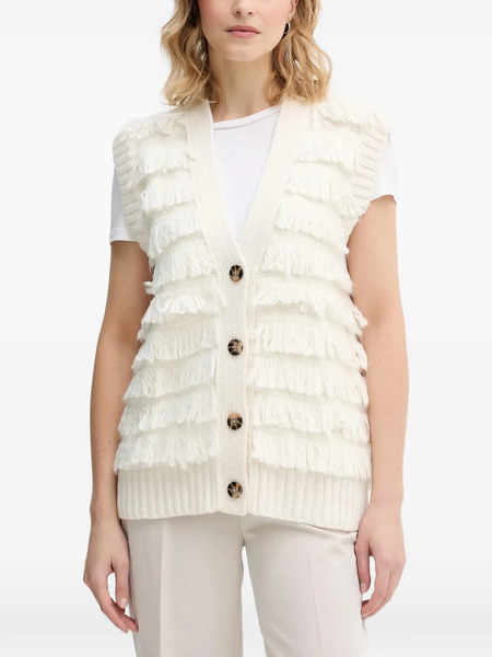  Sisley Chaleco Con Botones Y Flecos - Blanco 