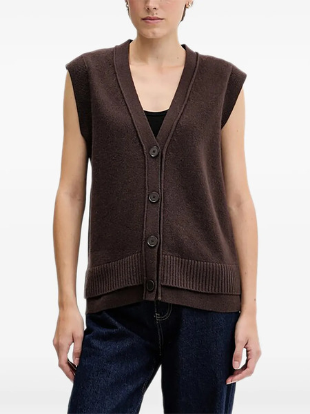  Sisley V-neck Button Vest - Marrón 