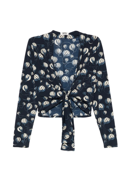  Siyu Blusa Con Globo Estampado - Azul 