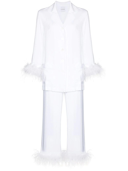  Sleeper Pijama Con Ribete De Plumas - Blanco 