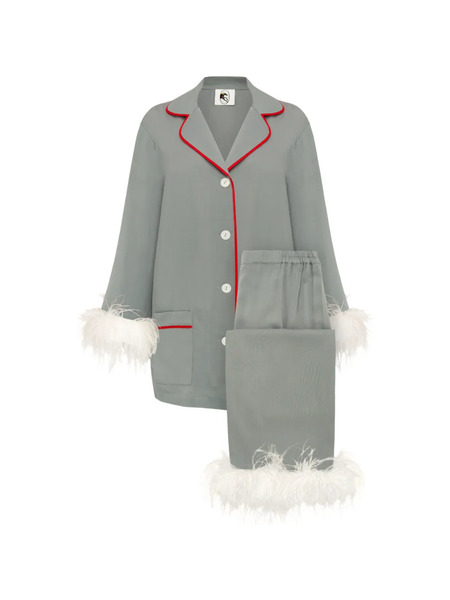  Sleeper Pijama Party Con Ribete De Plumas - Gris 
