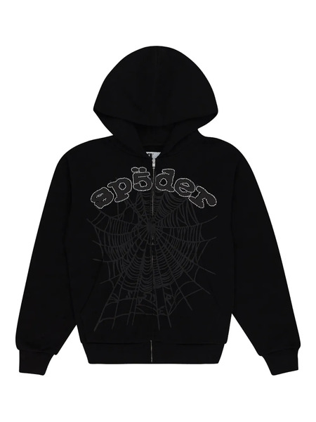  Sp5der Sudadera Og Web V2 Rhinestone Con Capucha - Negro 