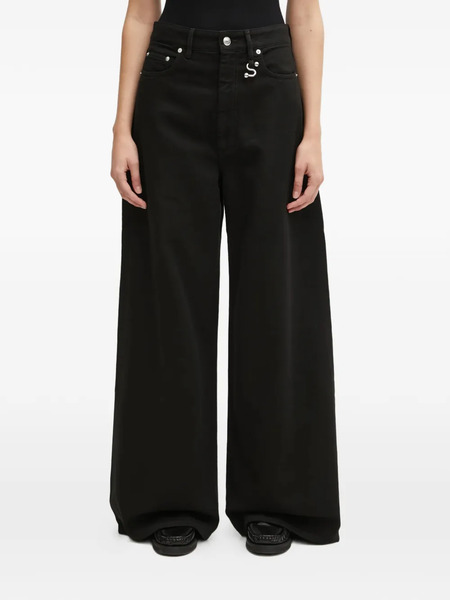 Sportmax Vaqueros Anchos Con Apliques - Negro 