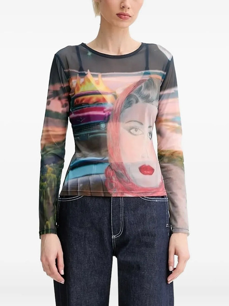  Sunnei Top Con Malla Estampada - Negro 