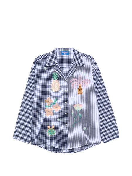  Susanna Blu Camisa A Cuadros Gingham Y Rayas Con Bordado - Azul 