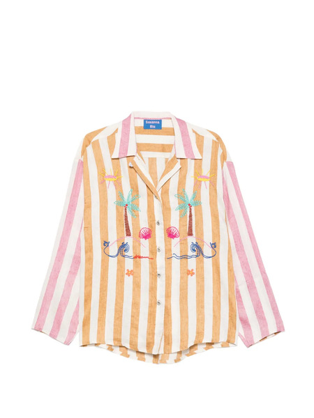  Susanna Blu Camisa A Rayas Con Bordado - Blanco 