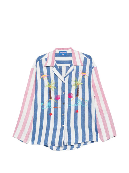  Susanna Blu Camisa Con Rayas Bordadas - Azul 