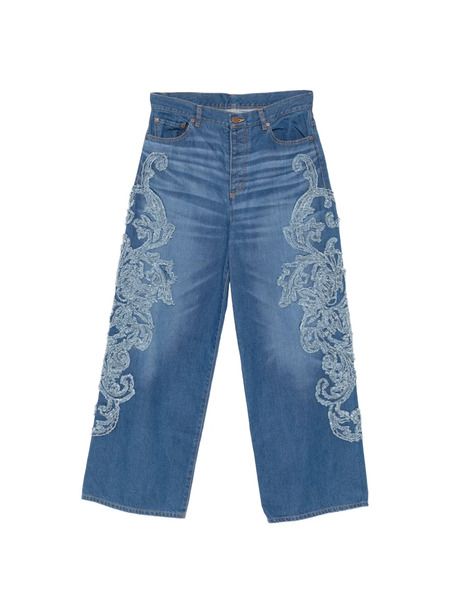  Taakk Vaqueros Con Apliques Florales - Azul 