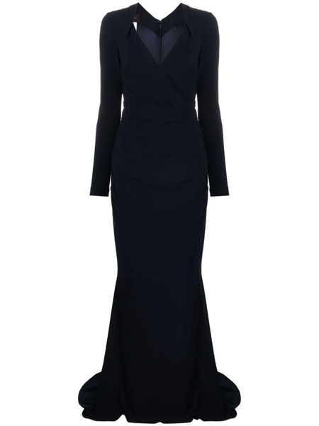  Talbot Runhof Vestido Largo Drapeado - Azul 