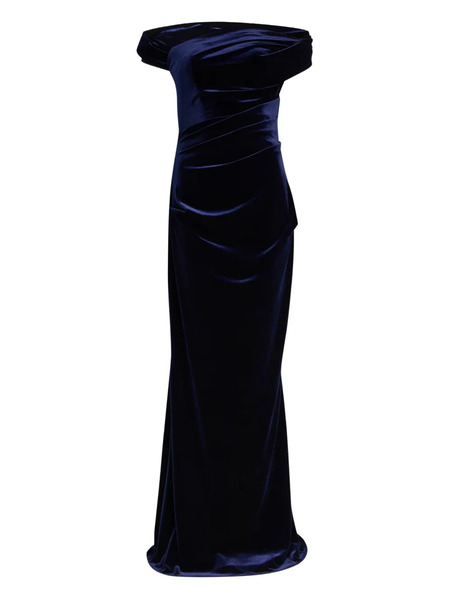  Talbot Runhof Vestido Largo Drapeado - Azul 