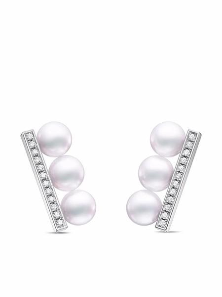  Tasaki Pendientes Collection Line Balance Neo En Oro Blanco De 18 Ct Con Diamantes Y Perlas De Akoya - Plateado 