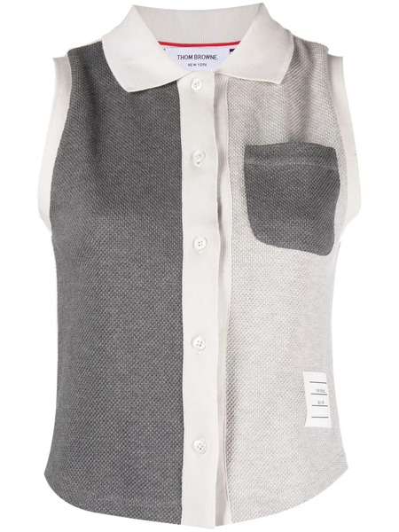  Thom Browne Polo Funmix Con Diseño Patchwork - Gris 