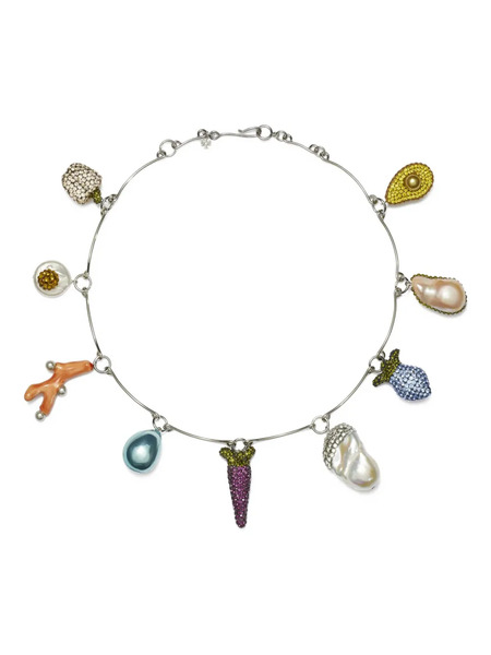  Tory Burch Collar Con Charm Curiosity Vegetable - Plateado 
