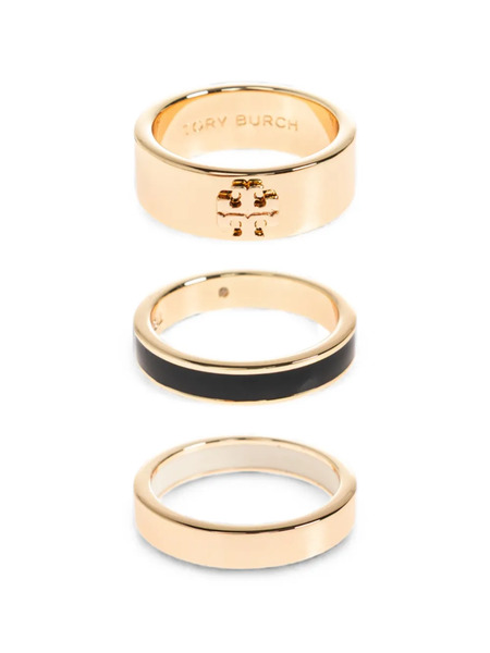  Tory Burch Icon Enaml Rings (set Of Three) - Dorado 