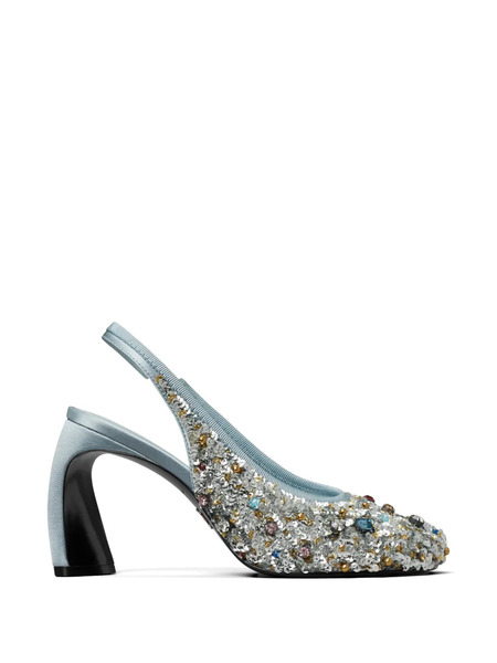  Tory Burch Peep-toe Embellished Slingback Pumps - Plateado 