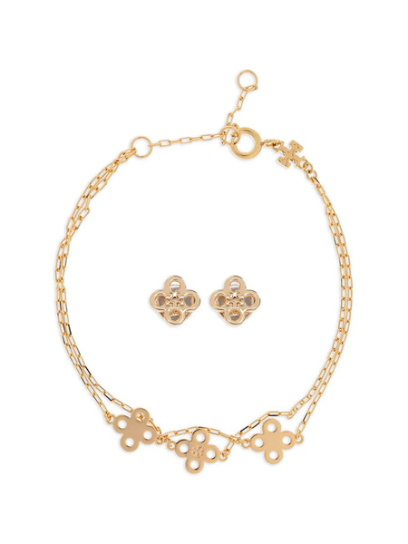  Tory Burch Set De Pulsera Y Pendientes Con Logo De Trébol - Dorado 