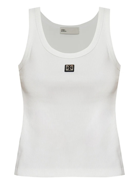  Tory Burch Top Con Parche Del Logo - Blanco 