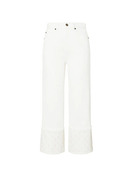  Tory Burch Vaqueros Rectos Con Puños En Contraste Monograma En T - Blanco 