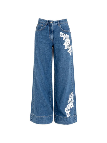  Twinset Pantalones Anchos Con Encaje - Azul 