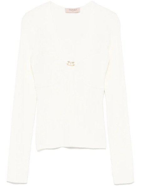  Twinset Top Con Placa Oval T - Blanco 