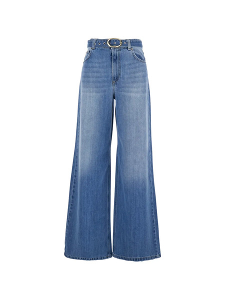 Twinset Vaqueros Acampanados Con Cinturón - Azul 