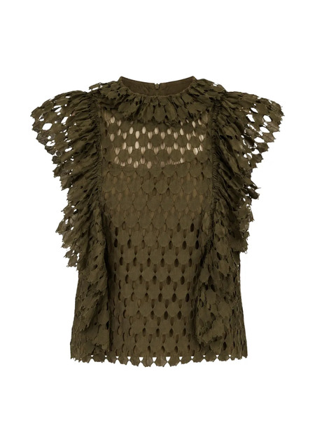  Ulla Johnson Daevy Ruffled Lace Blouse - Verde 