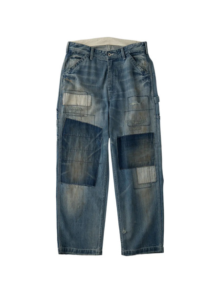  Universal Overall Vaqueros Con Efecto Envejecido Y Diseño Patchwork - Azul 