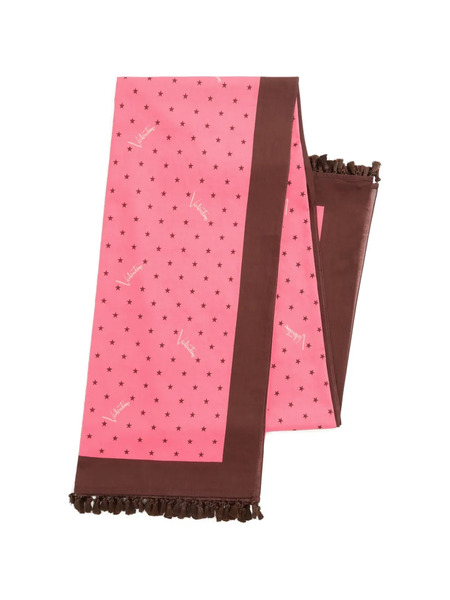  Valentino Garavani Pareo De Algodón Con Estampado De Estrellas Stelline E Firma Y Ribete De Borla - Rosa 