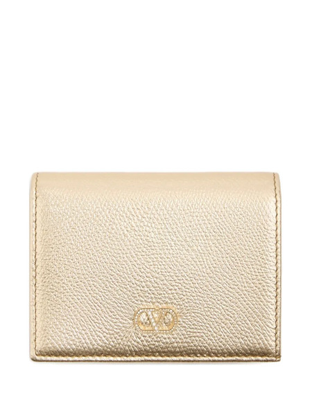  Valentino Garavani Tarjetero Vlogo Signature En Piel De Becerro Granulada Laminada Con Logo De Joyas - Dorado 