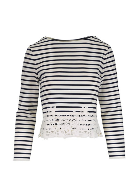  Veronica Beard Camiseta A Rayas Con Logo - Blanco 