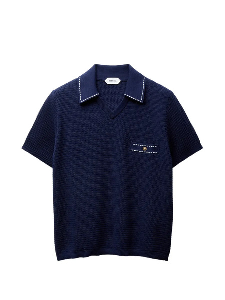  Versace Camiseta De Punto De Algodón - Azul 