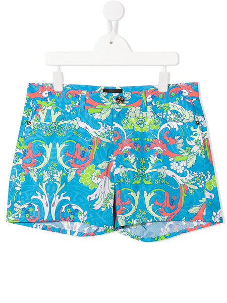  Versace Kids Bermudas Con Estampado Barroco - Azul 