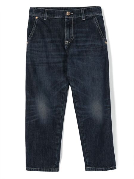  Versace Kids Vaqueros Rectos Con Logo Bordado - Azul 