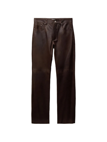  Versace Pantalones De Cuero De Corte Recto Con Cinco Bolsillos Y Acabado Quemado - Marrón 
