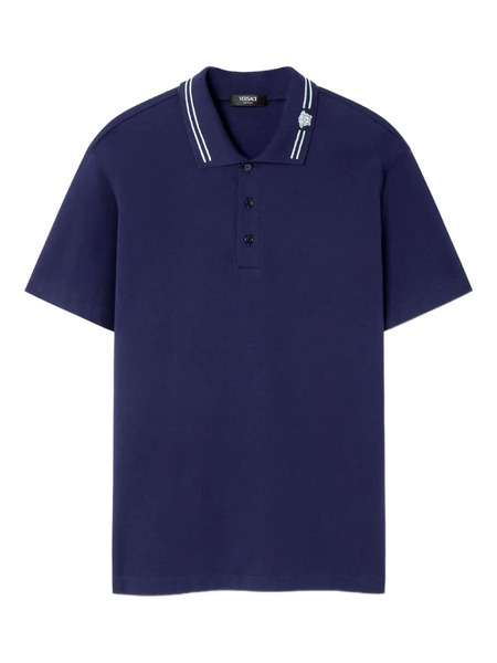  Versace Polo Bordado De Algodón - Azul 